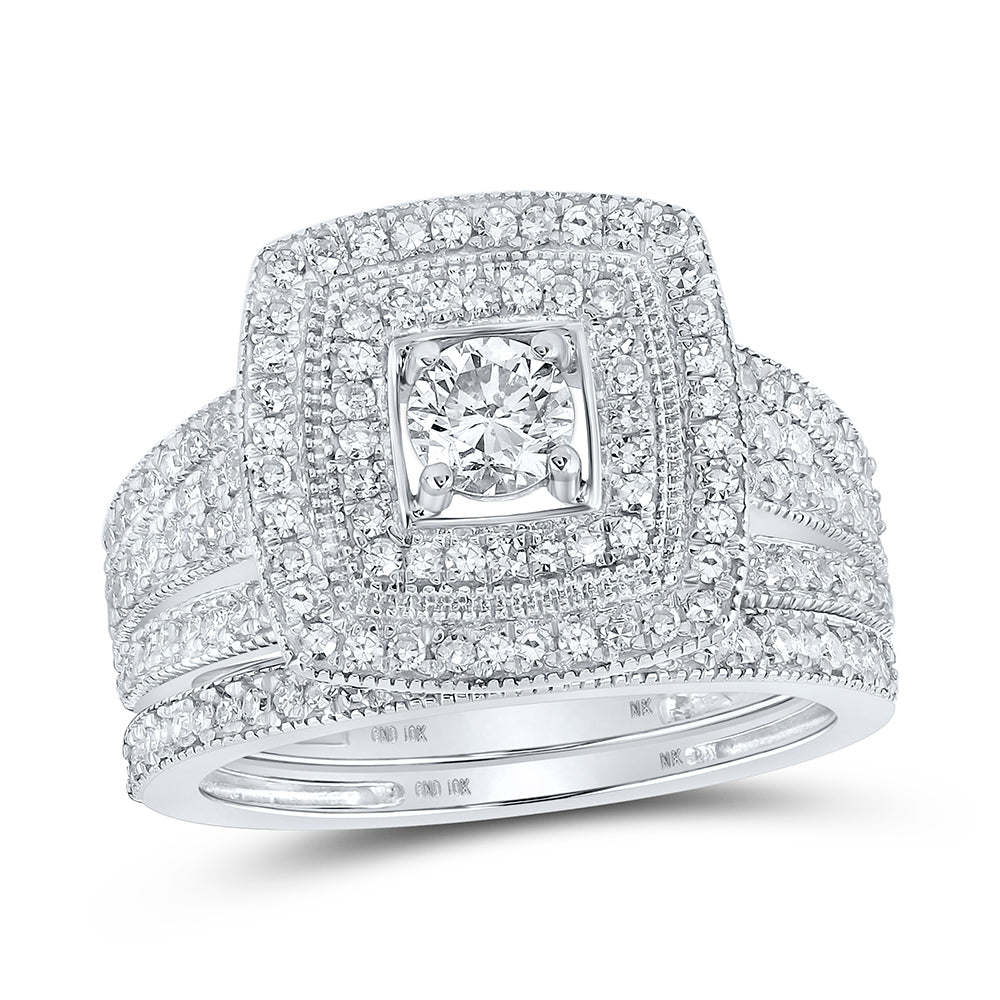 1CTW-DIA NK 1/3CT-CRD DOUBLE HALO BRIDAL SET