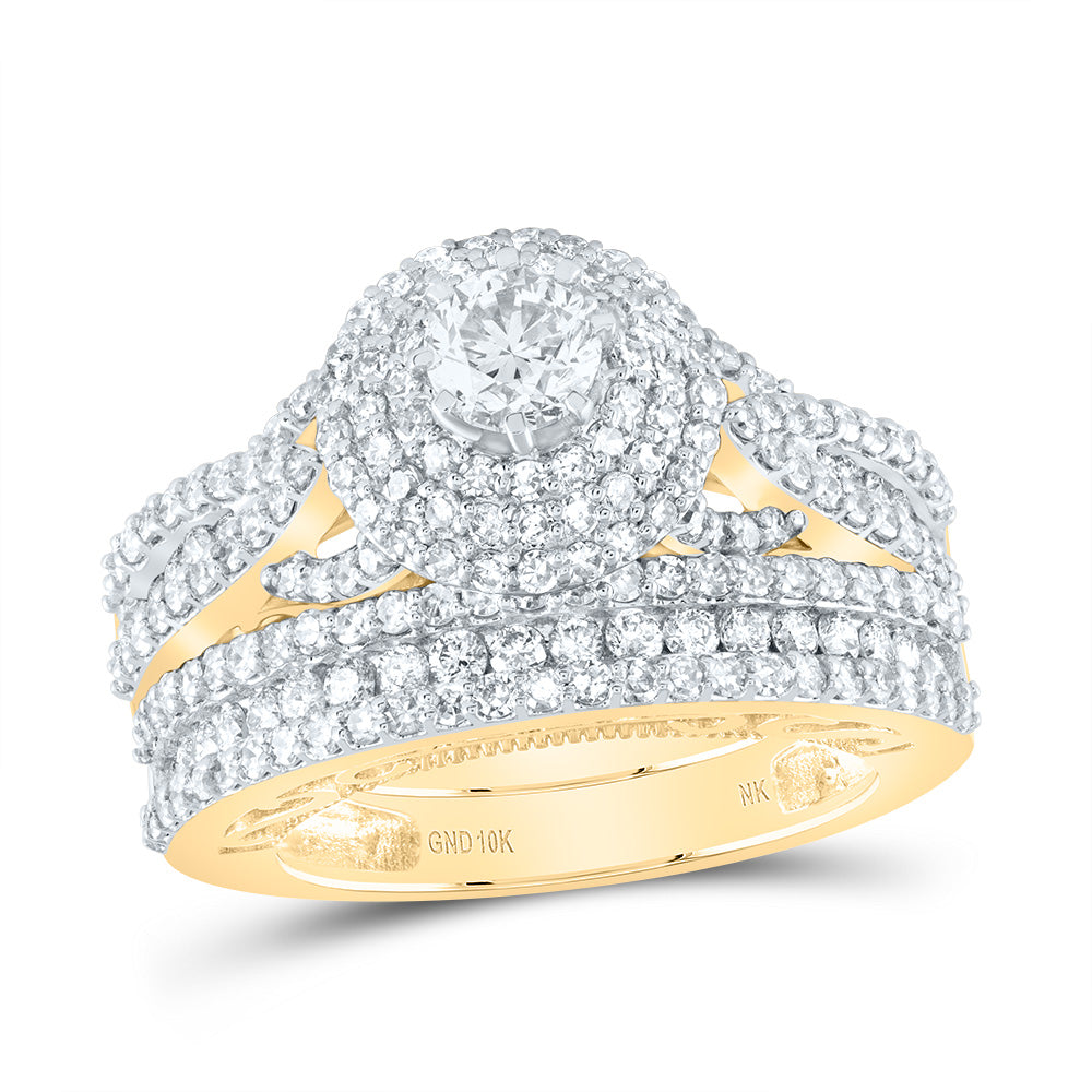 2 1/4CTW-DIA NK 1/2CT-CRD DOUBLE HALO BRIDAL SET