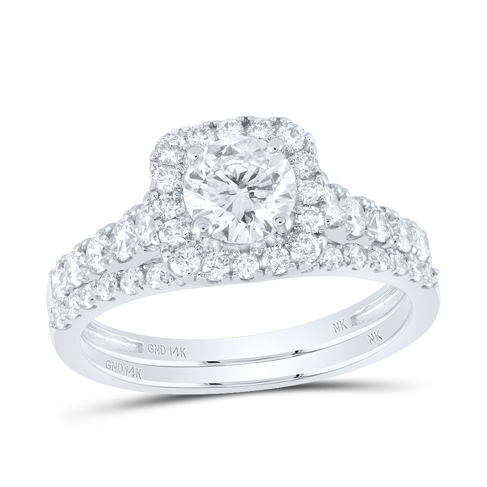 1 1/2CTW-DIA NK 3/4CT-CRD BRIDAL SET SINGLE HALO