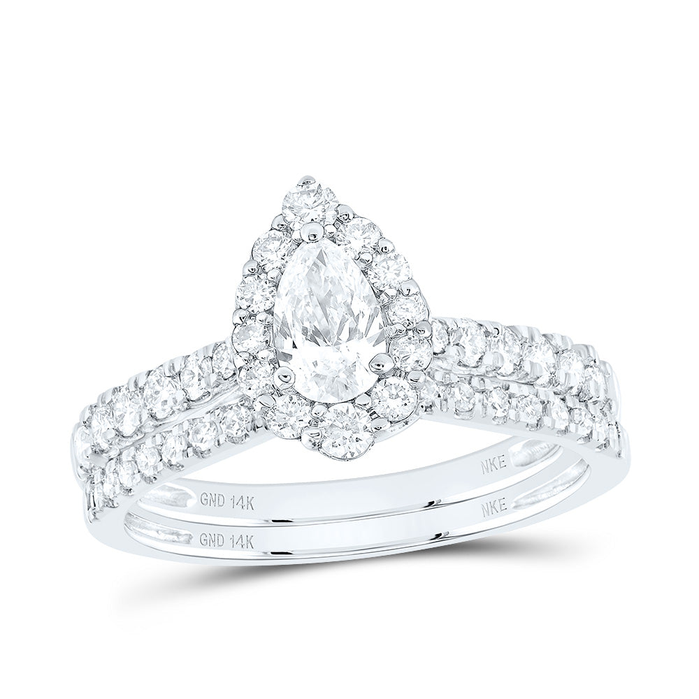 1CTW-DIA NKE 1/3CT-CPEAR SINGAL HALO BRIDAL SET