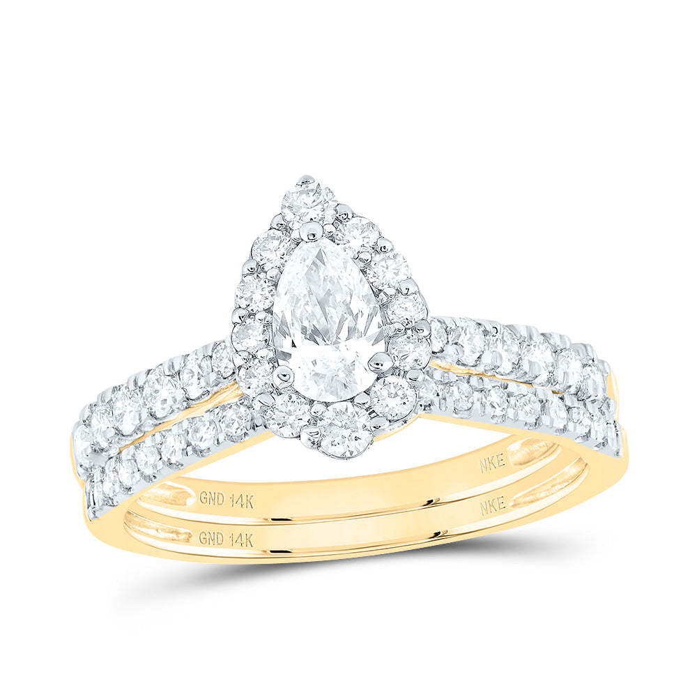1CTW-DIA NKE 1/3CT-CPEAR BRIDAL SET SINGLE HALO