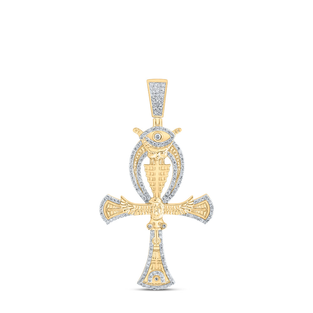 1 1/5CTW-DIA NK HORUS ANKH EYE EGYPTIAN MENS CHARM