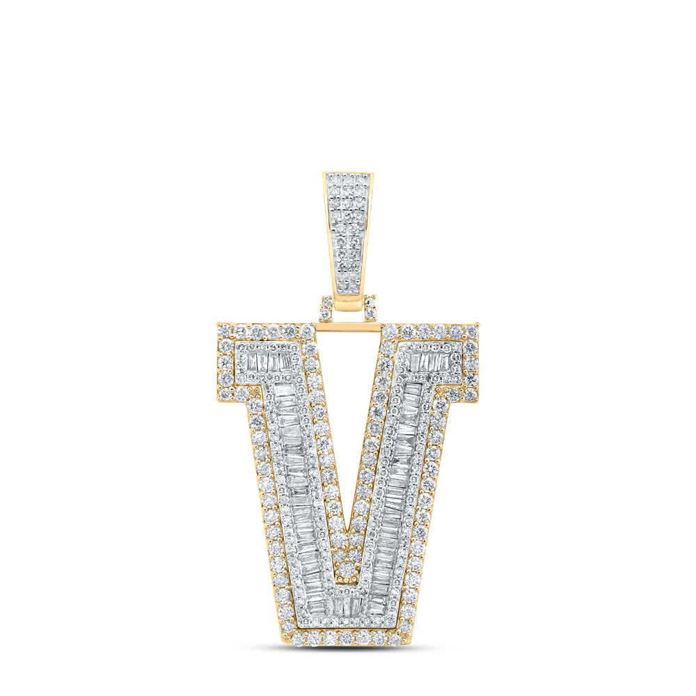 2 3/4CTW-DIA NK MENS INITIAL "V" PENDANT