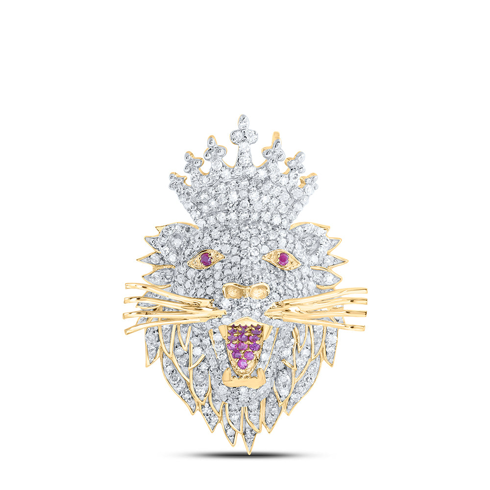 1CTW-DIA NK 1/12CT-RUBY LION FACE MENS CHARM
