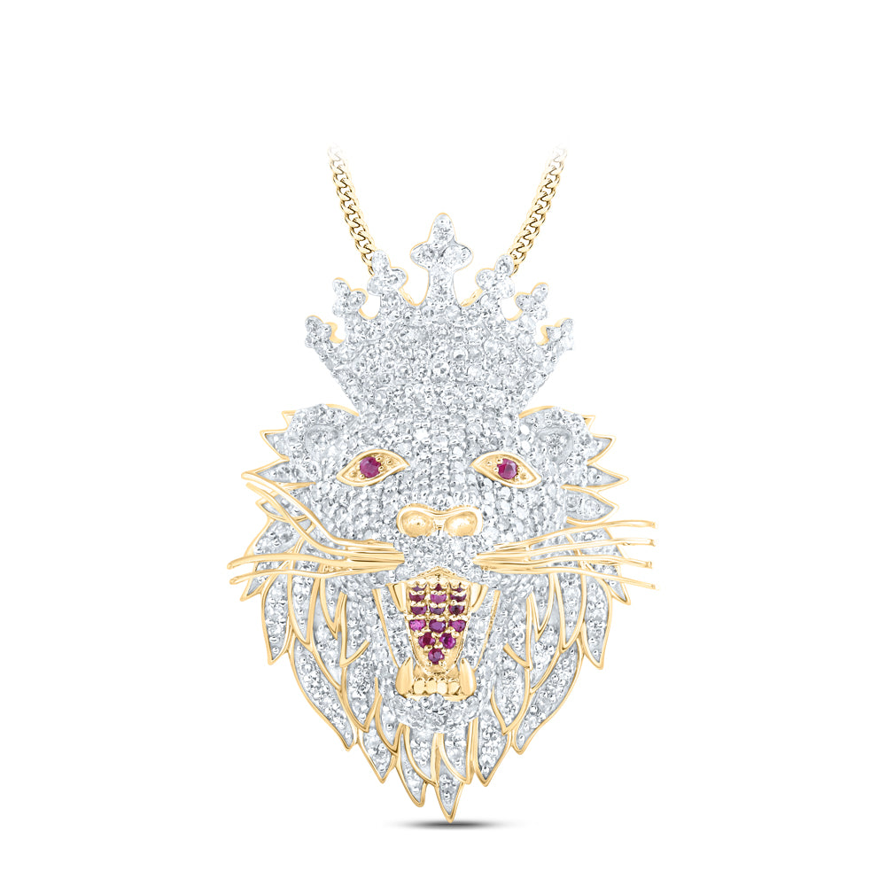 2CTW-DIA NK 0.02 CT-RUBY LION FACE MENS CHARM
