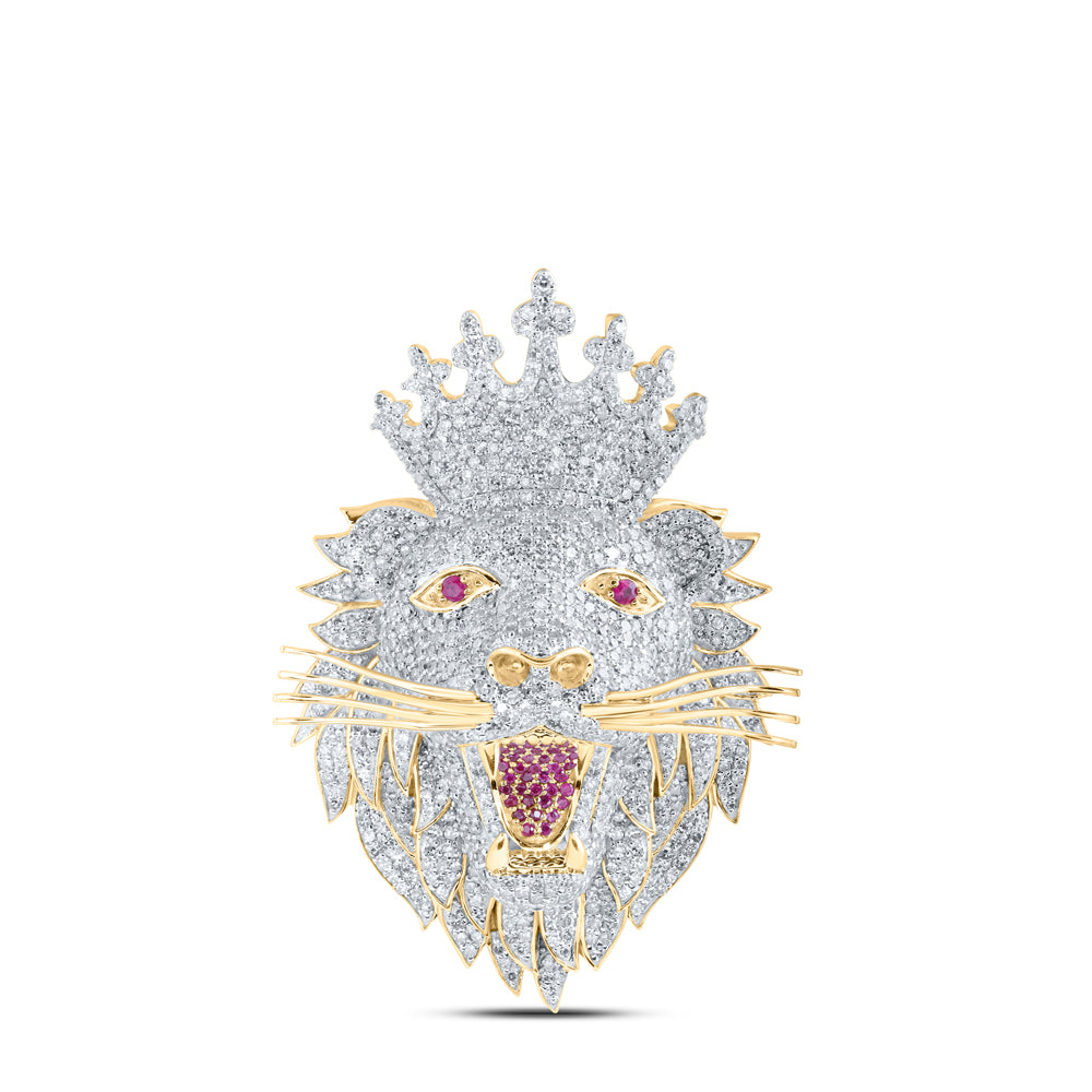 5 3/4 CTW-DIA NK 1/12 CT-RUBY LION FACE MENS CHARM