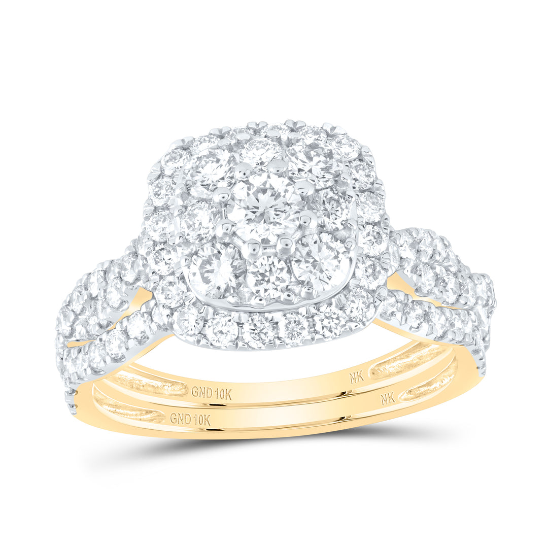 1 1/2CTW-DIA NK 1/5CT-CRD DOUBLE HALO BRIDAL SET