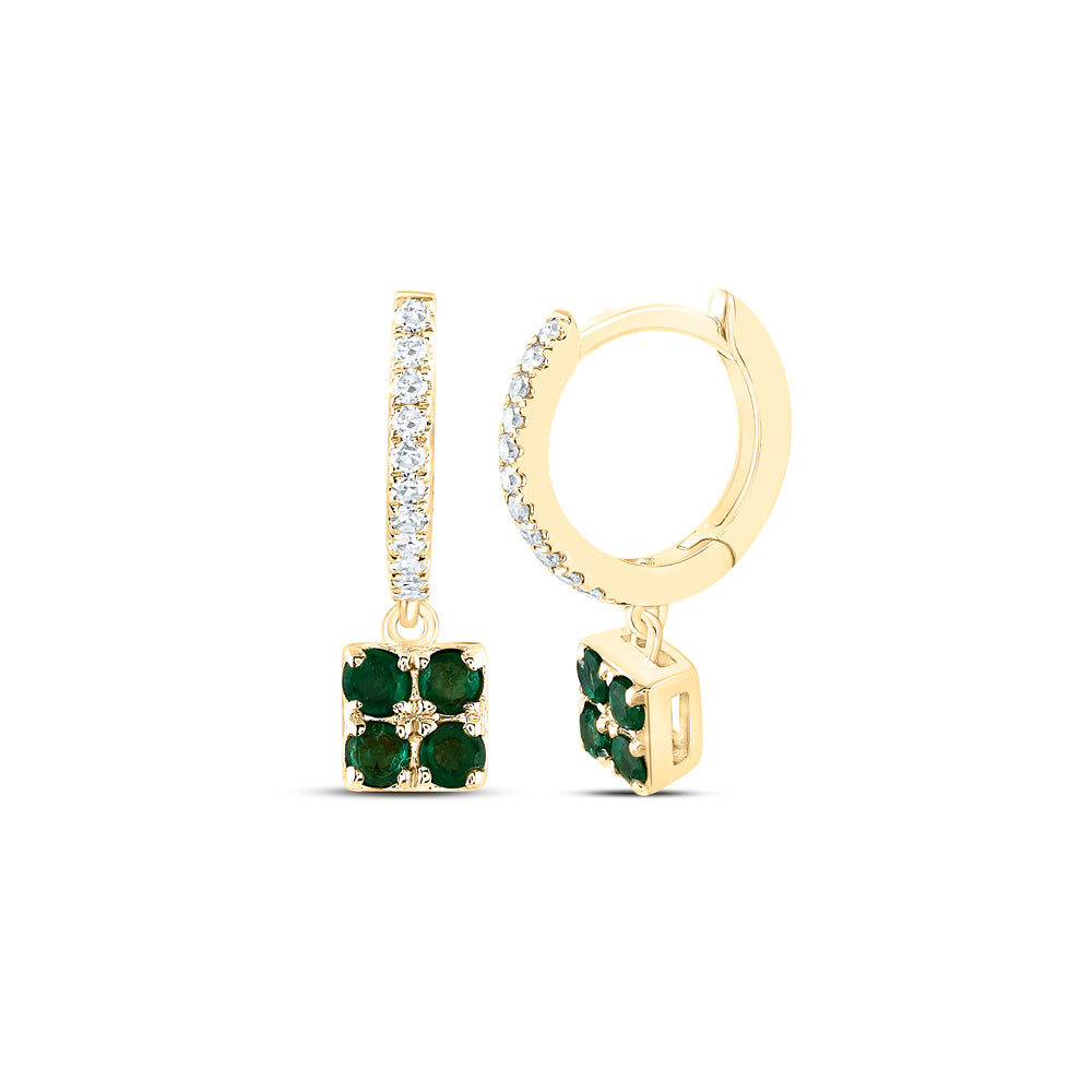 1/10CTW-DIA NKE 1/4CTW-EME NATURAL GEM DANGLING EARRING