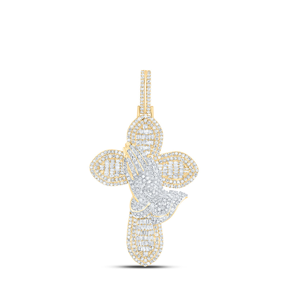 2 3/4CTW-DIA NK ÃPRAYING HANDS CROSSÄ MENS CHARM