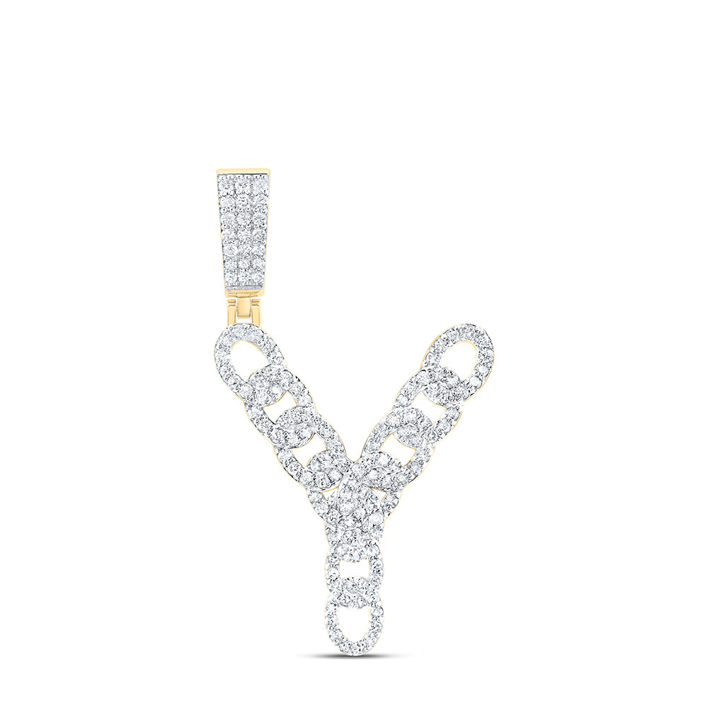 3/4CTW-DIA NK CUBAN INITIAL "Y" MENS PENDANT