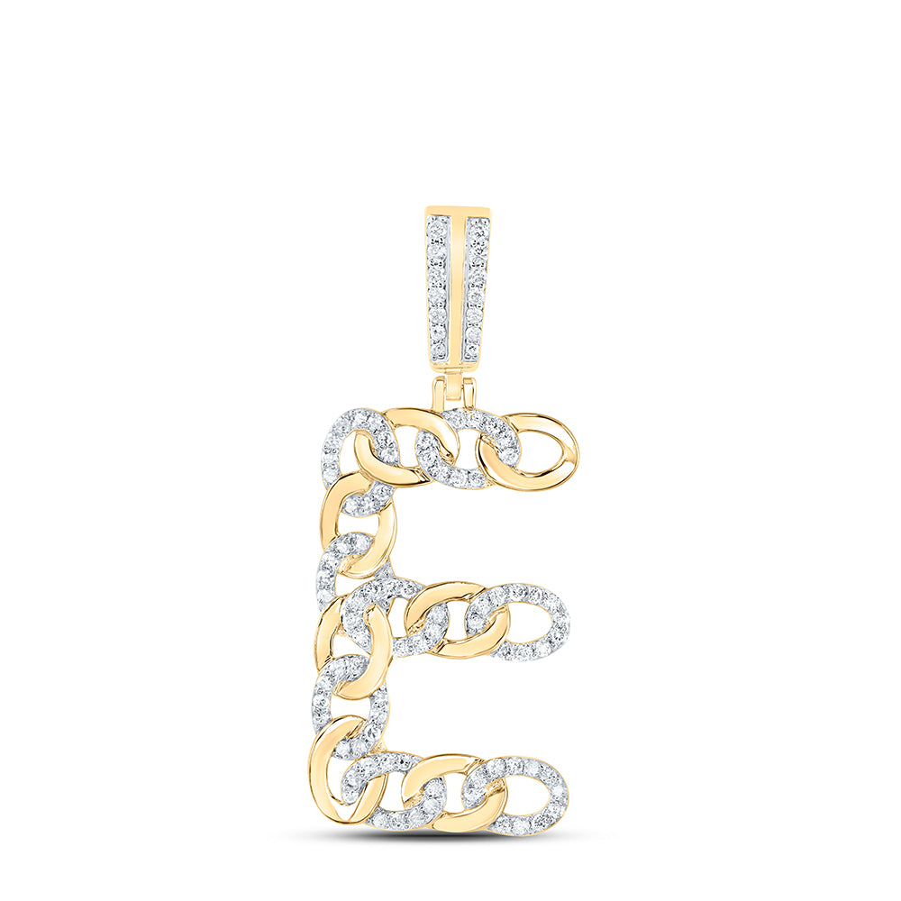 1/2CTW-DIA NK CUBAN INITIAL "E" MENS PENDANT
