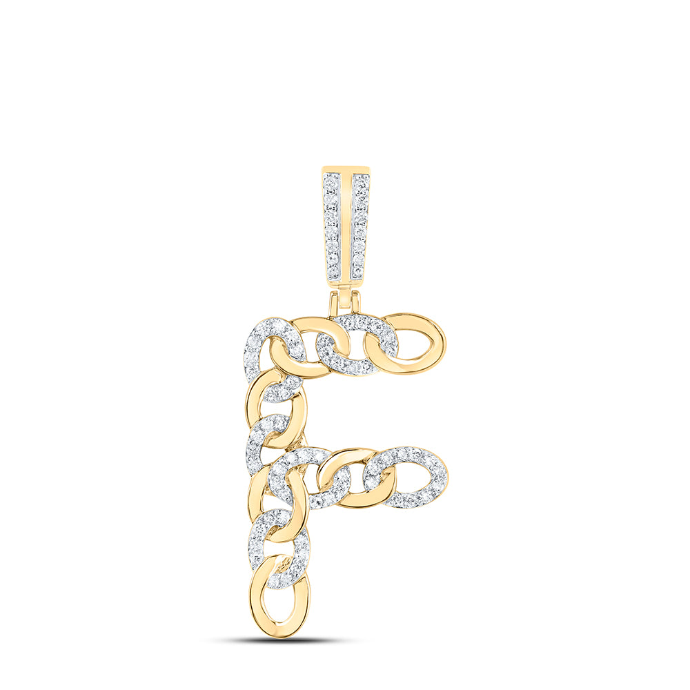 1/2CTW-DIA NK CUBAN INITIAL "F" MENS PENDANT