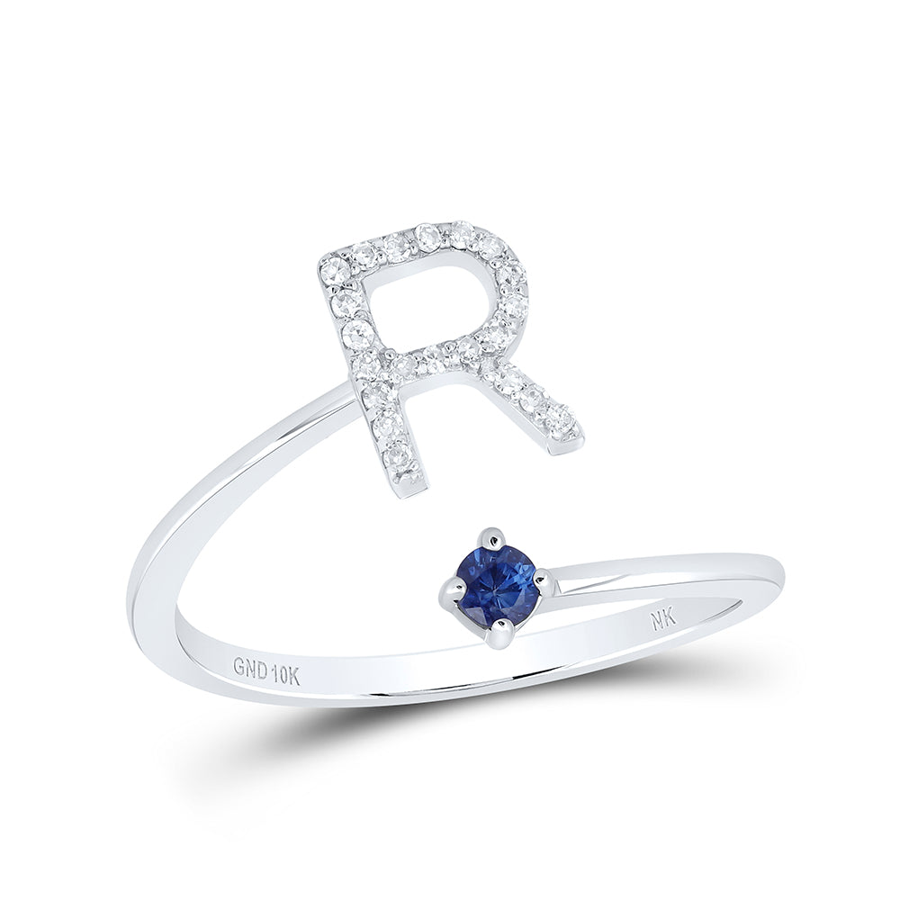 1/10CTW-DIA NK 2.5MM RD-BS NAT GEM INITIAL "R" LADIES RING