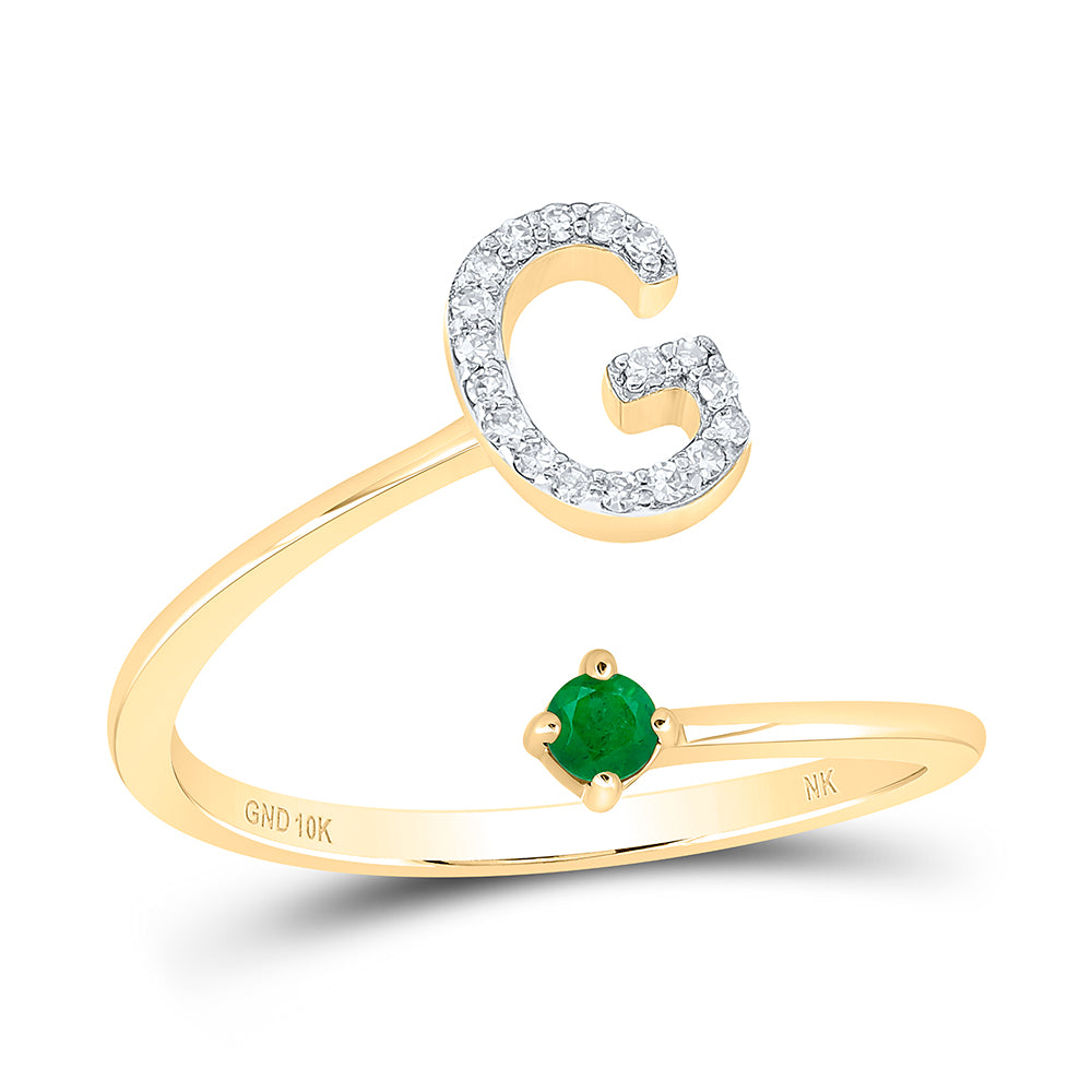 1/12CTW-DIA NK 2.5MM RD-EM NAT GEM INITIAL "G" LADIES RING