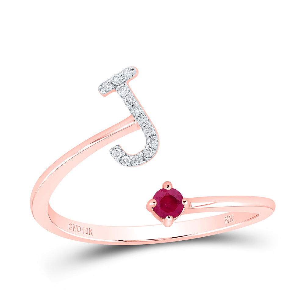 1/20CTW-DIA NK 2.5MM RD-RU NAT GEM INITIAL "J" LADIES RING
