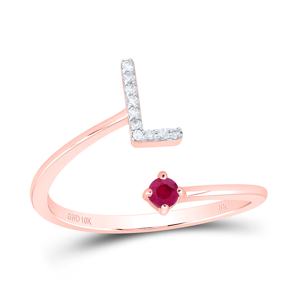 1/20CTW-DIA NK 2.5MM RD-RU NAT GEM INITIAL "L" LADIES RING