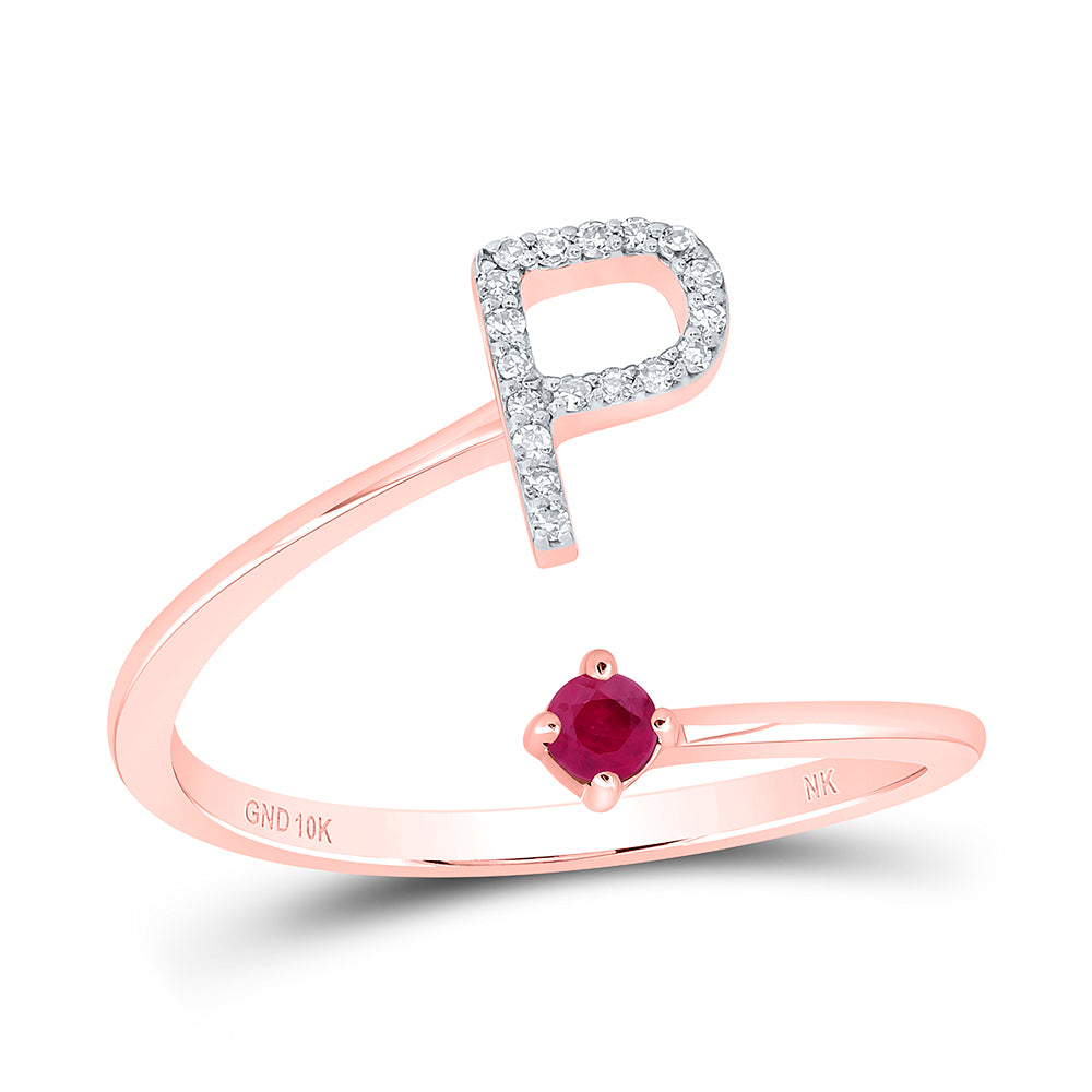 1/12CTW-DIA NK 2.5MM RD-RU NAT GEM INITIAL "P" LADIES RING