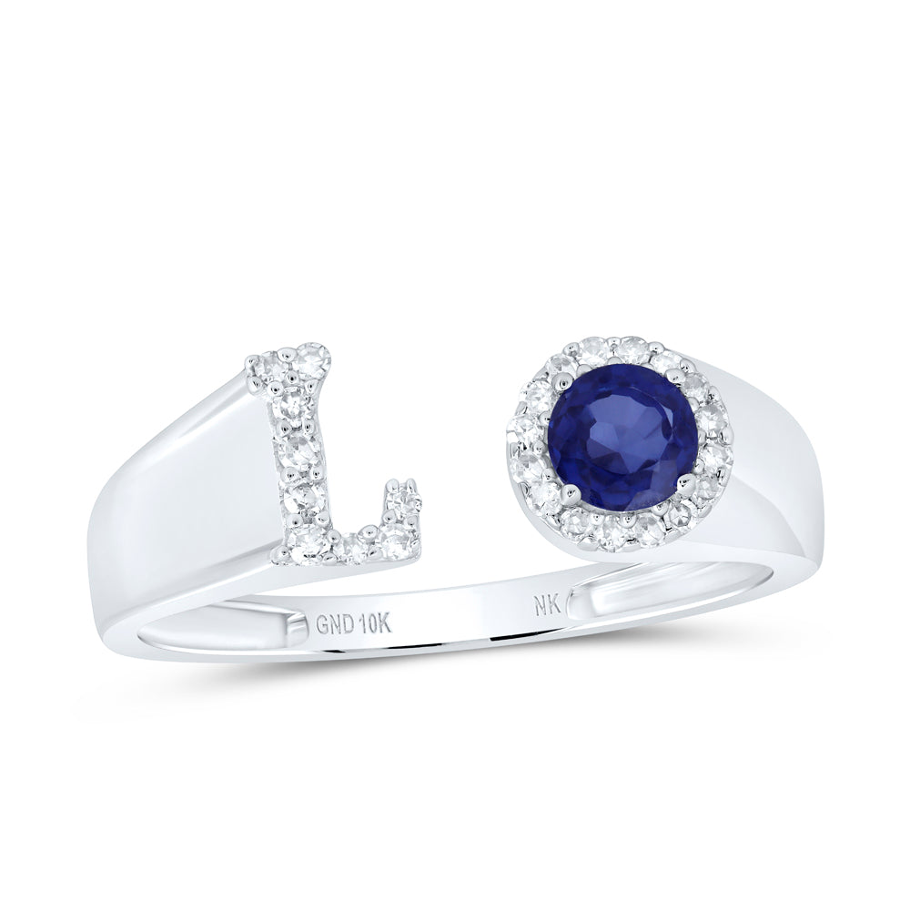 1/10CTW-DIA NK 4 MM RD-BS SYNTHETIC INITIAL "L" LADIES RING