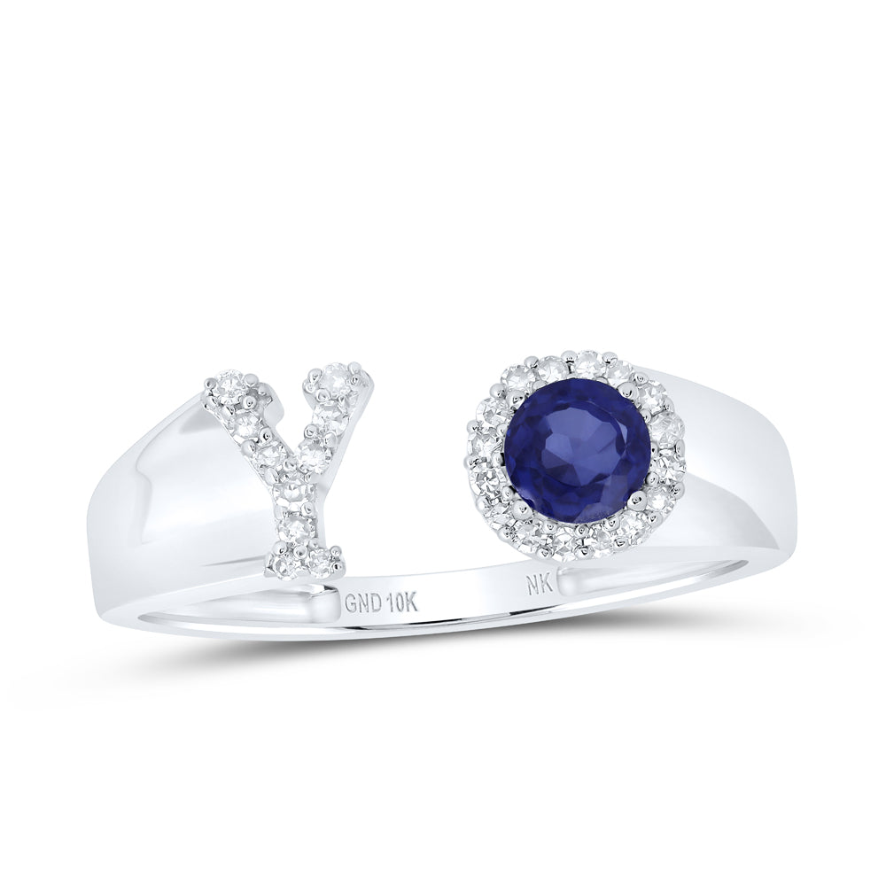 1/10CTW-DIA NK 4 MM RD-BS SYNTHETIC INITIAL "Y" LADIES RING