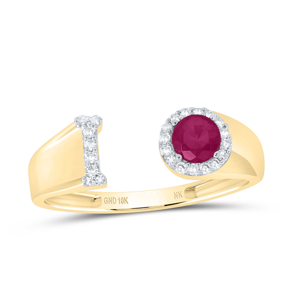 1/10CTW-DIA NK 4 MM RD-RU SYNTHETIC INITIAL "I" LADIES RING