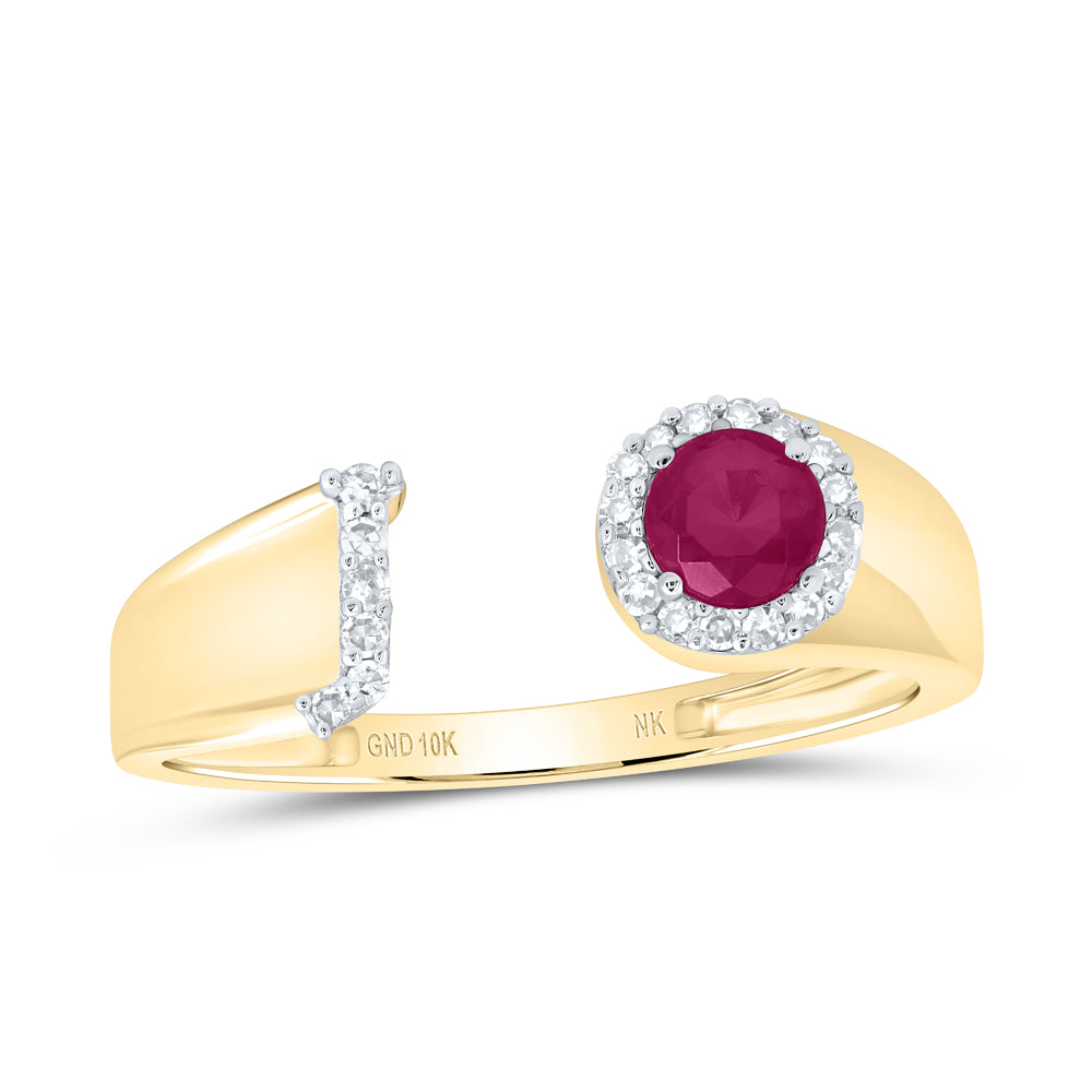 1/10CTW-DIA NK 4 MM RD-RU SYNTHETIC INITIAL "J" LADIES RING