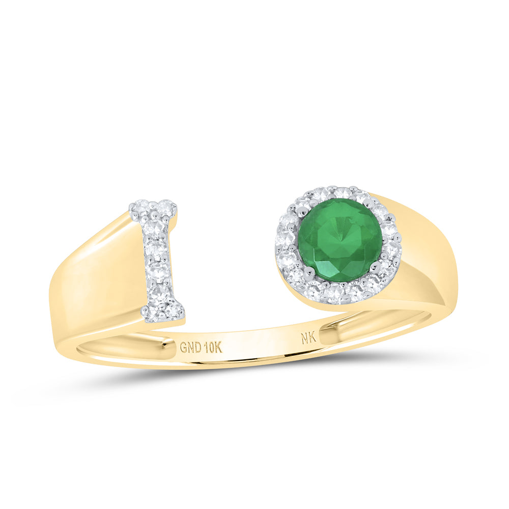 1/10CTW-DIA NK 4 MM RD-EM SYNTHETIC INITIAL "I" LADIES RING