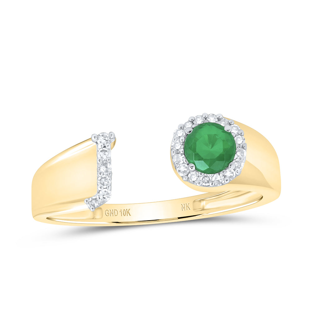 1/10CTW-DIA NK 4 MM RD-EM SYNTHETIC INITIAL "J" LADIES RING