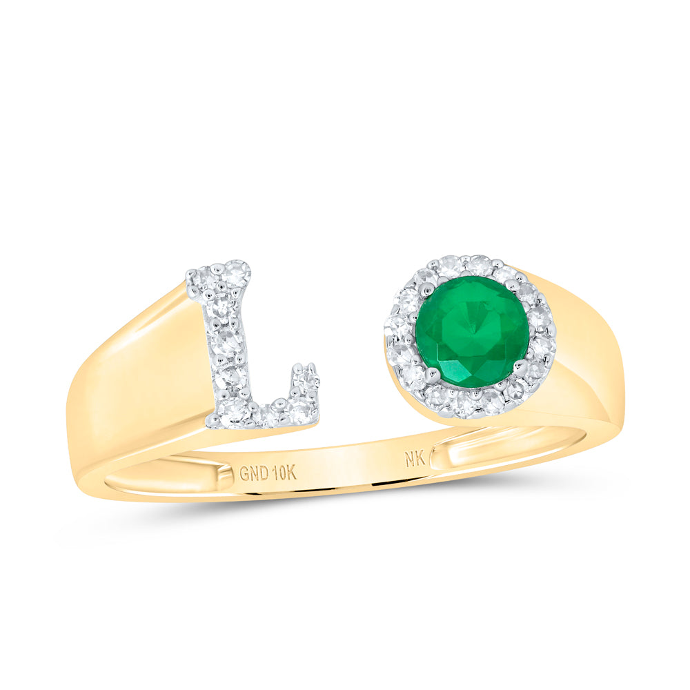 1/10CTW-DIA NK 4 MM RD-EM SYNTHETIC INITIAL "L" LADIES RING