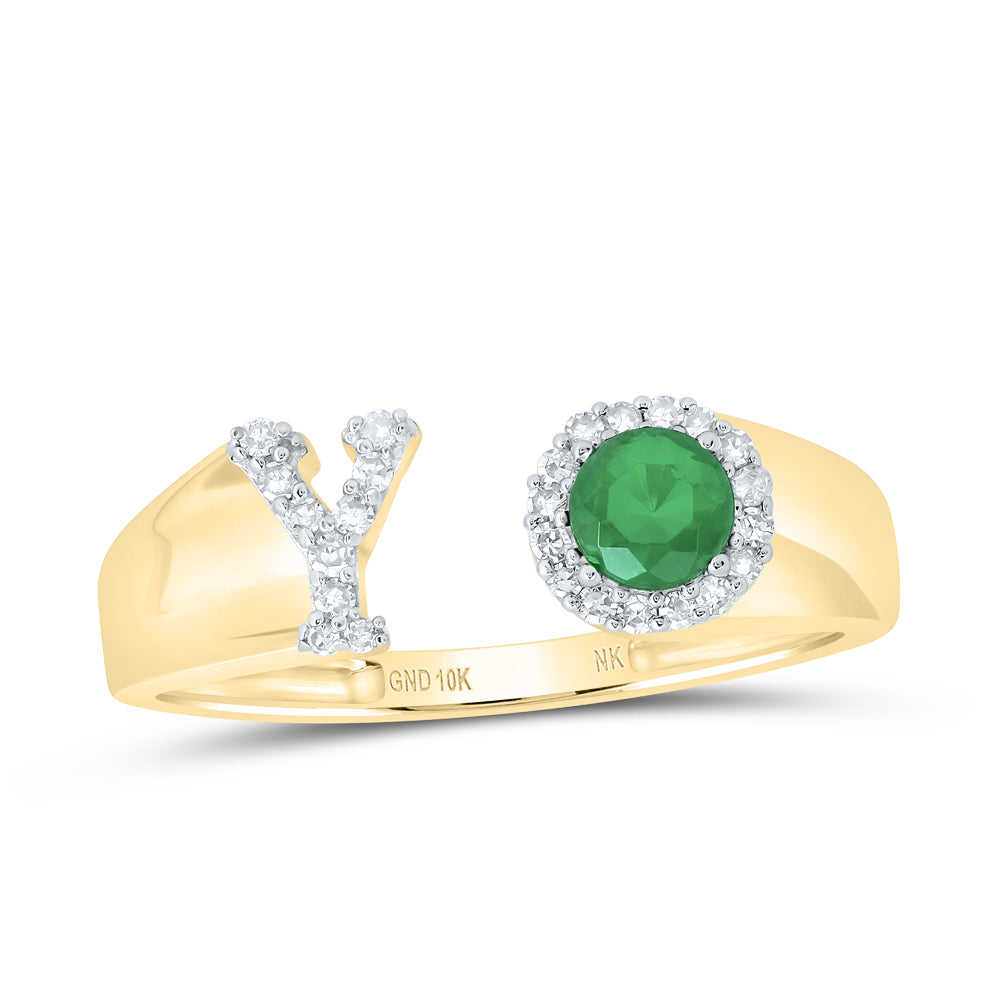 1/10CTW-DIA NK 4 MM RD-EM SYNTHETIC INITIAL "Y" LADIES RING