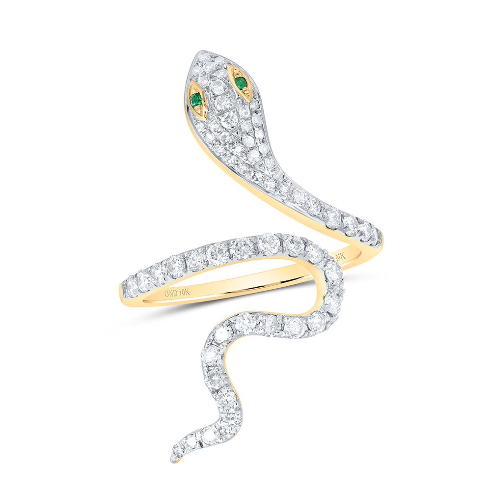 3/4CTW-DIA NK 0.01CTW RD-EM NAT GEM SNAKE RING