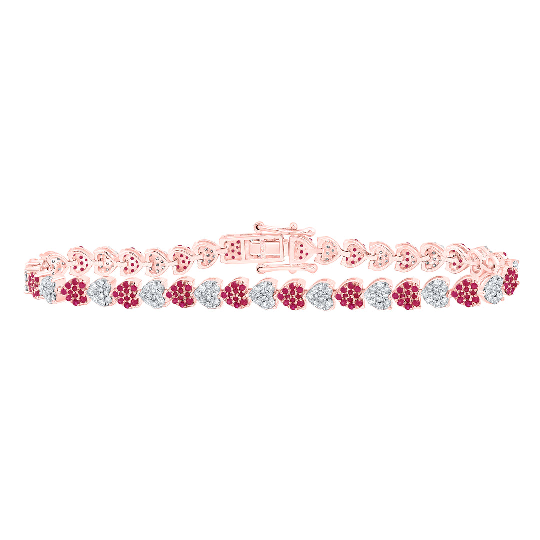 1 1/4CTW-DIA NK 1 3/8CTW RD-RU NAT GEM HEART BRACELET(7 INCH)