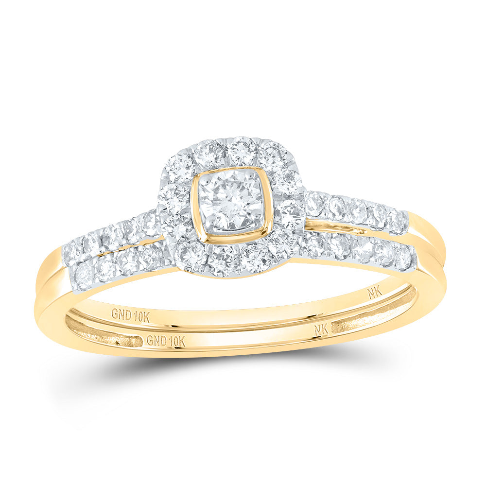 1/2CTW-DIA NK CUSHION SINGLE HALO BRIDAL SET