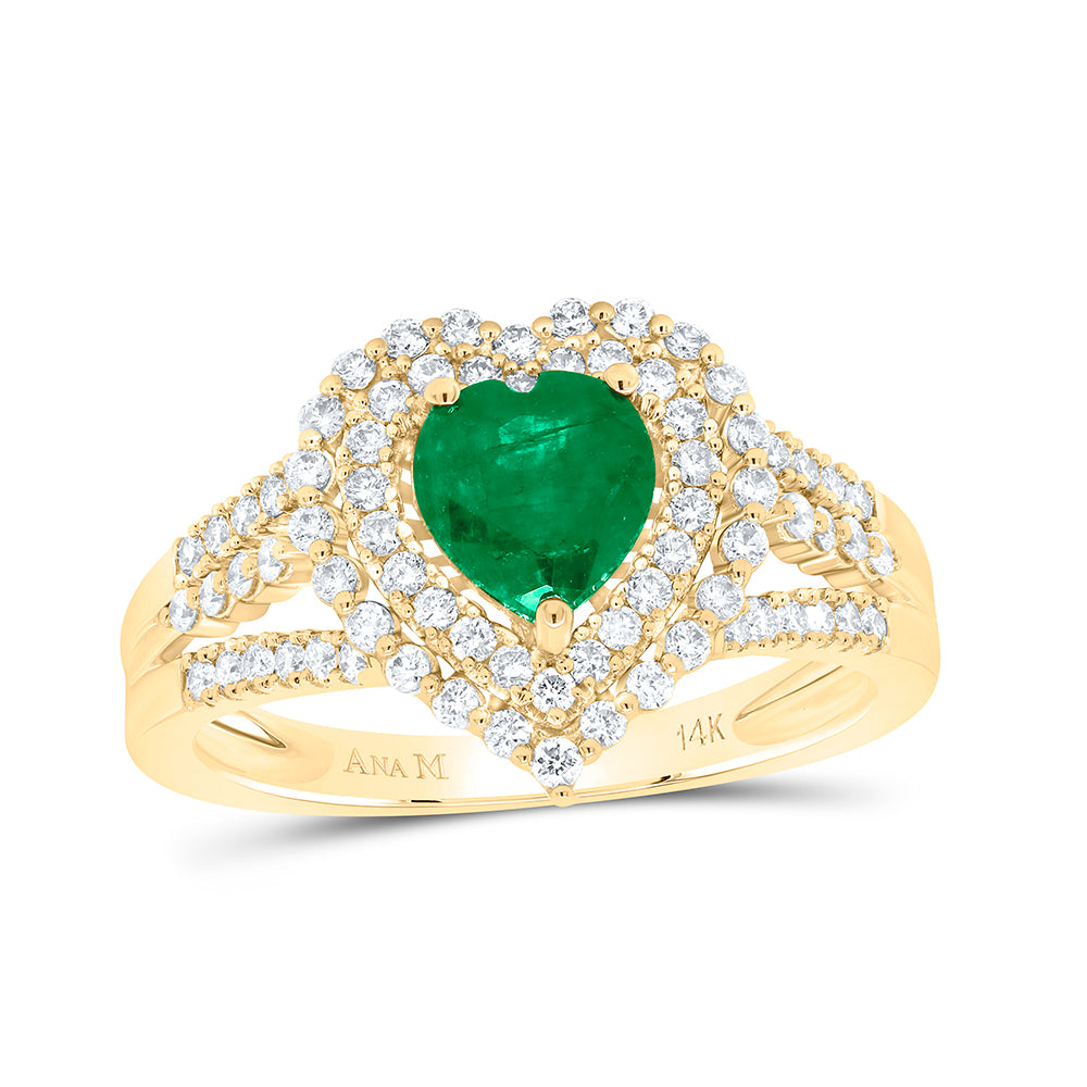 1/2CTW-DIA ANA M 6X6MM HEART-EM NAT GEM RING