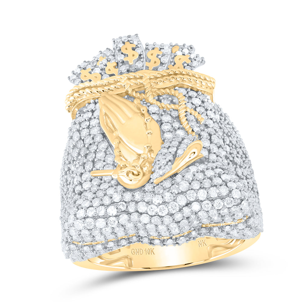 3 1/3CTW-DIA NK MONEY BAG PRAYING HAND MENS RING