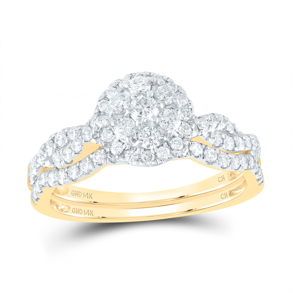 3/4CTW-DIA CN ROUND SINGLE HALO BRIDAL SET