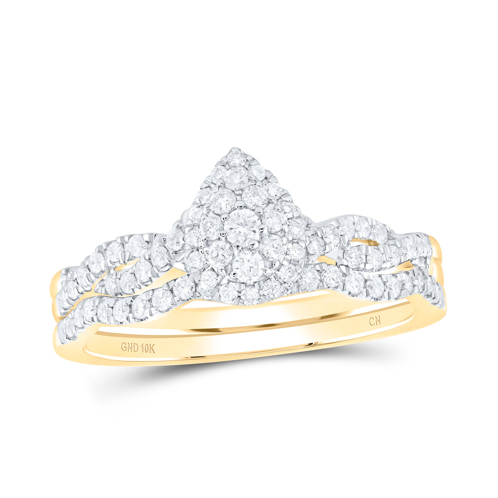3/8CTW-DIA CN PEAR SINGLE HALO BRIDAL SET