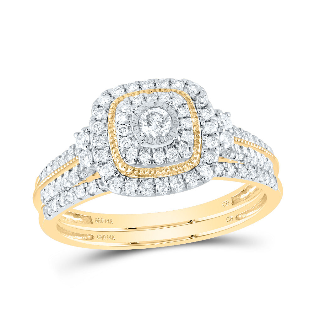 1/2CTW-DIA CN CUSHION DOUBLE HALO BRIDAL SET