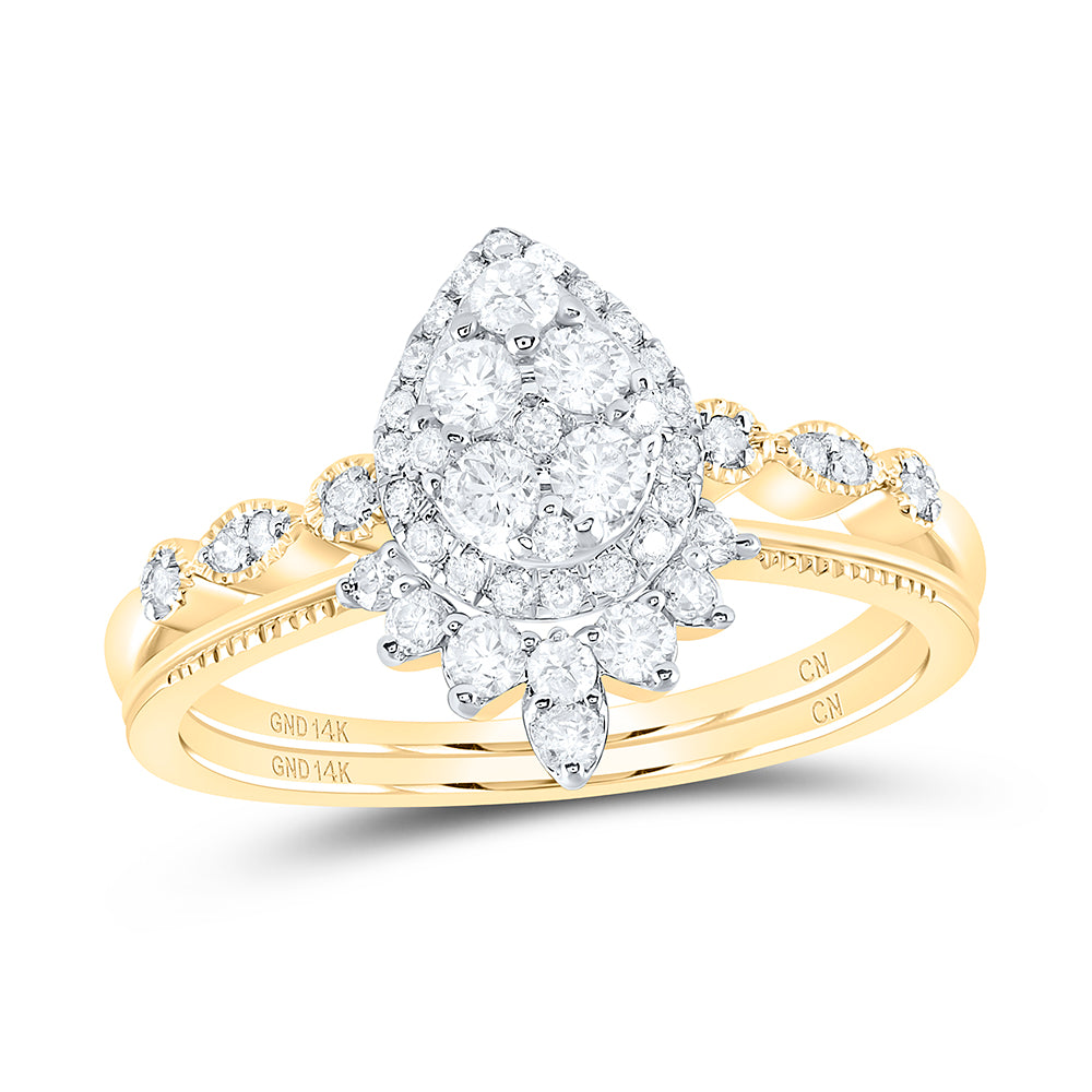 1/2CTW-DIA CN PEAR SINGLE HALO BRIDAL SET