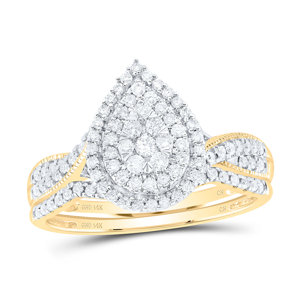 1/2CTW-DIA CN PEAR DOUBLE HALO BRIDAL SET