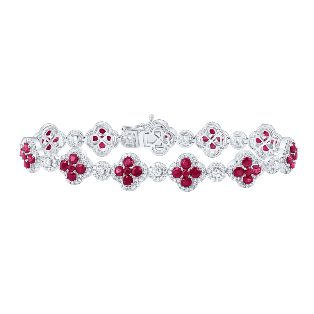 3 CTW-DIA ANA M 6 1/4CTW RD-RUBY NAT GEM CLOVER BRACELET (7 INCH)