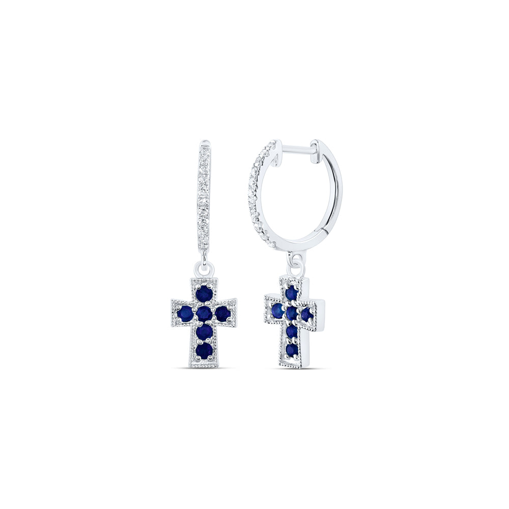 1/10CTW-DIA ANA M 1/3CTW RD-BS NAT GEM DANGLING CROSS EARRING