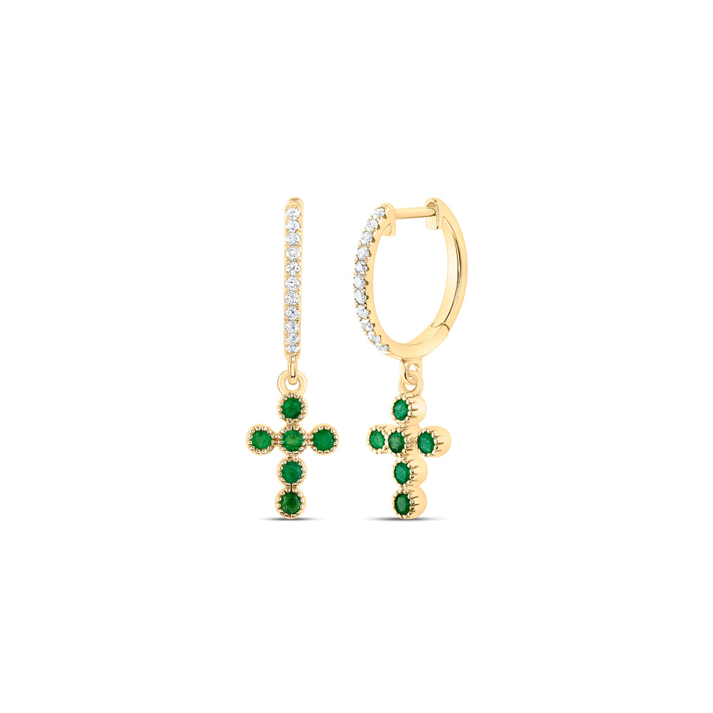 1/10CTW-DIA ANA M 1/5CTW RD-EM NAT GEM DANGLING CROSS EARRING