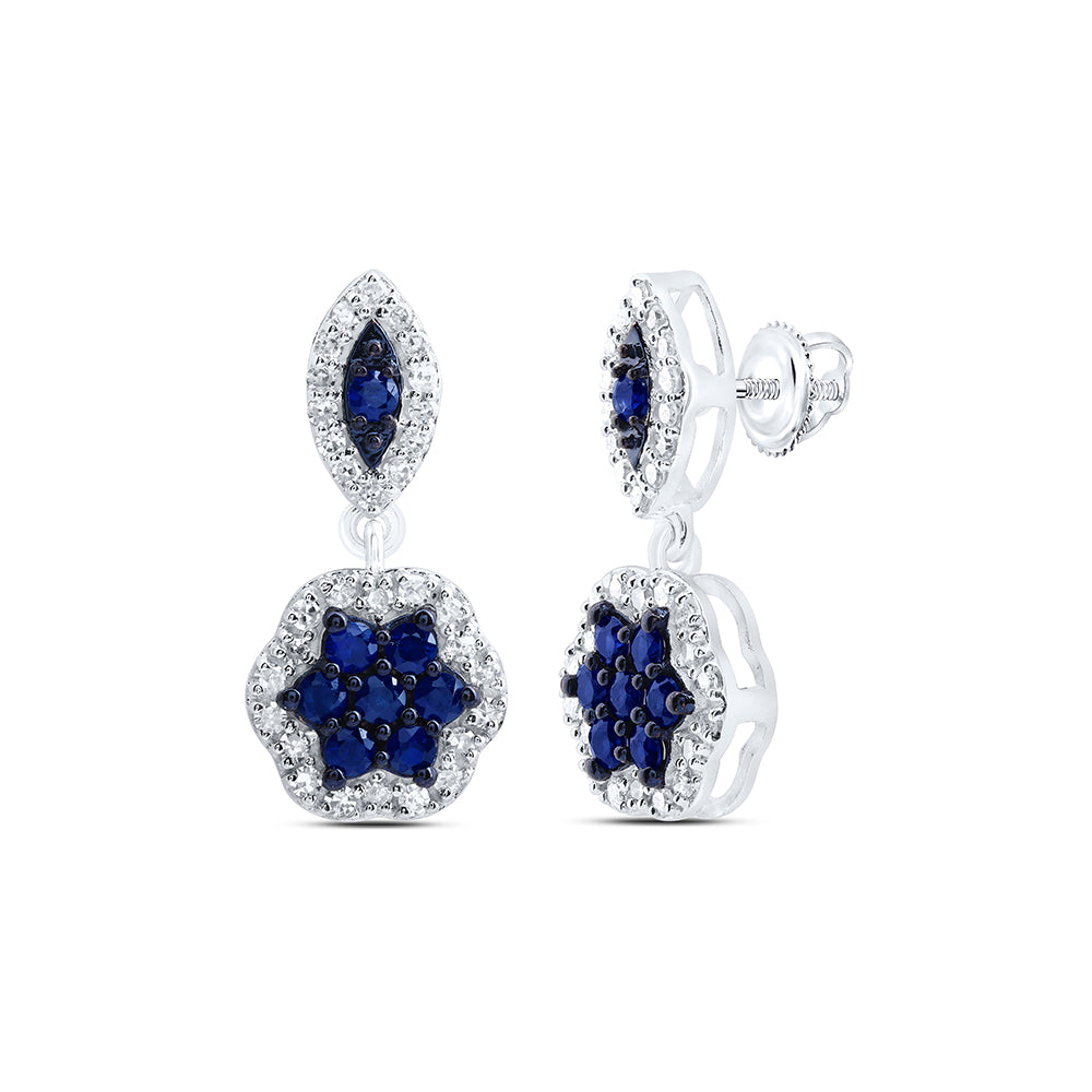 1/3CTW-DIA CN 1/2CT RD-BS NAT GEM FLOWER DANGLING EARRING