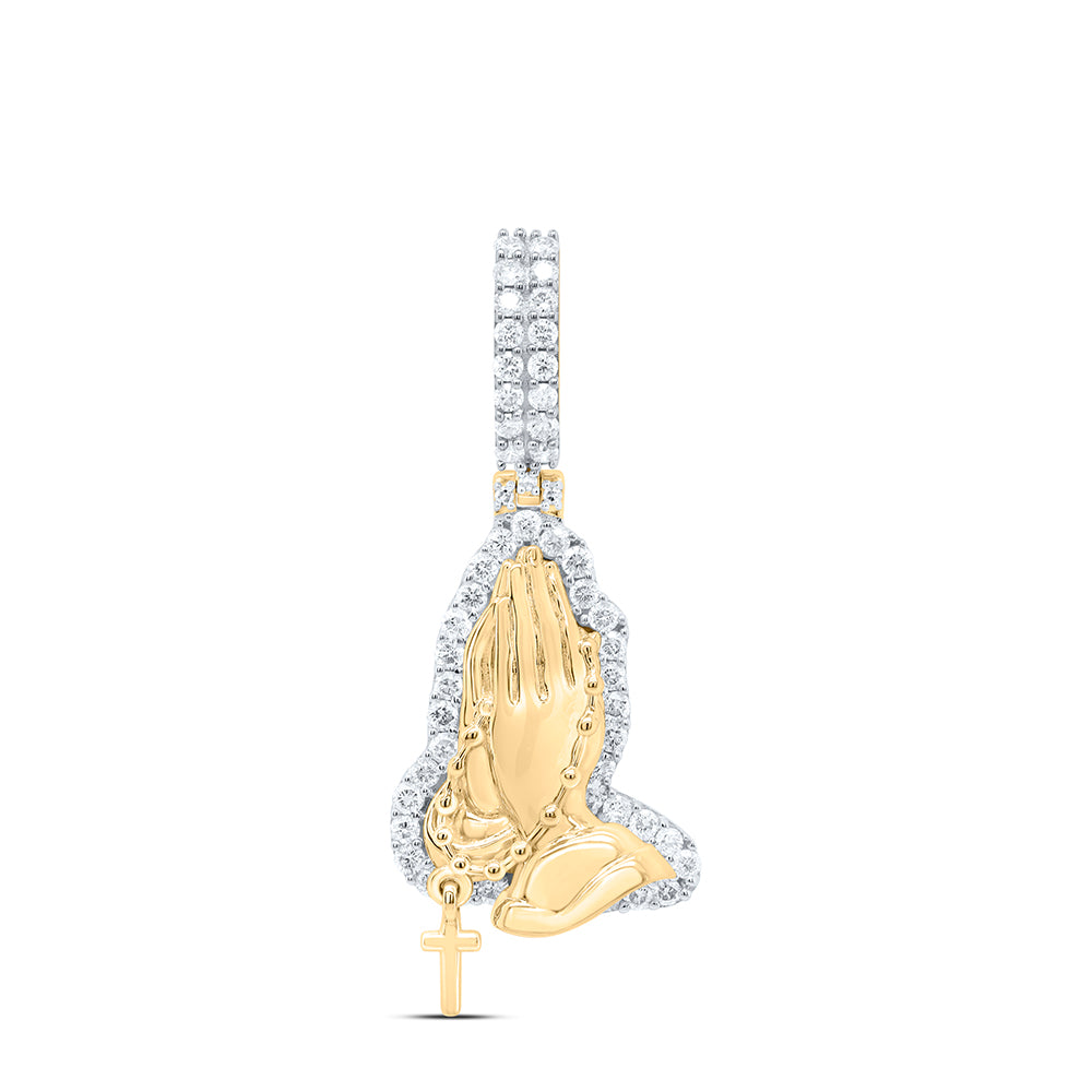 1CTW-DIA NK PRAYING HAND CROSS MENS CHARM