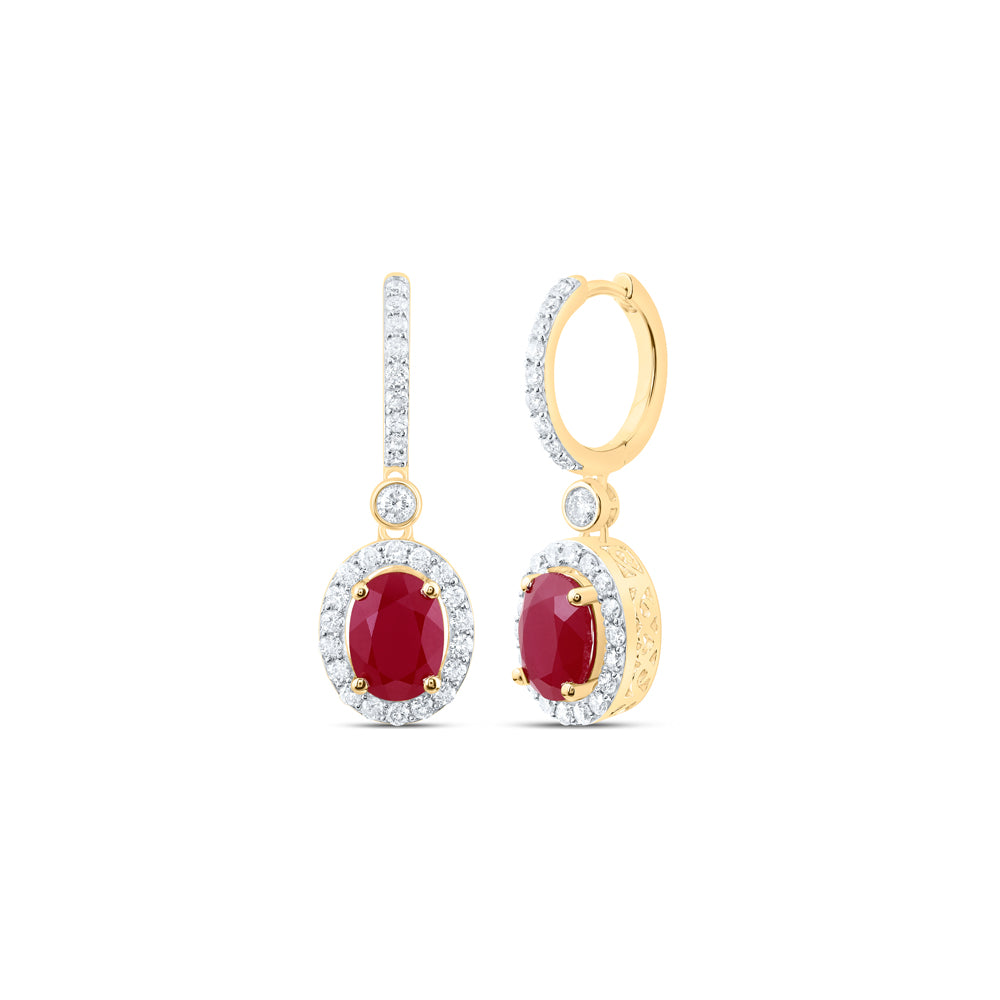 3/4CTW-DIA P1 8X6 MM OV-RU SYNTHETIC DANGLING EARRING