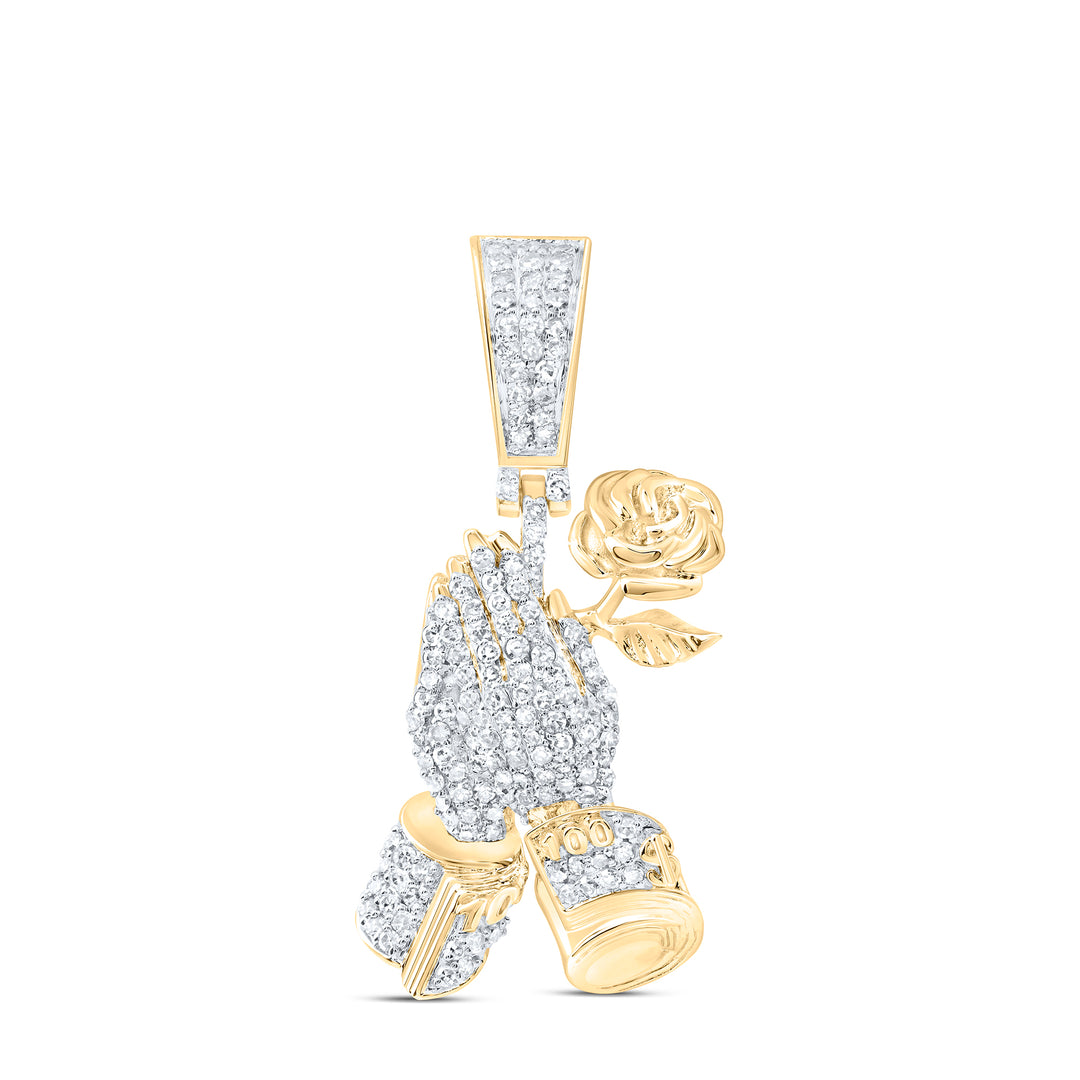 1/2CTW-DIA NK ROSE WITH PRAYING HAND MENS CHARM