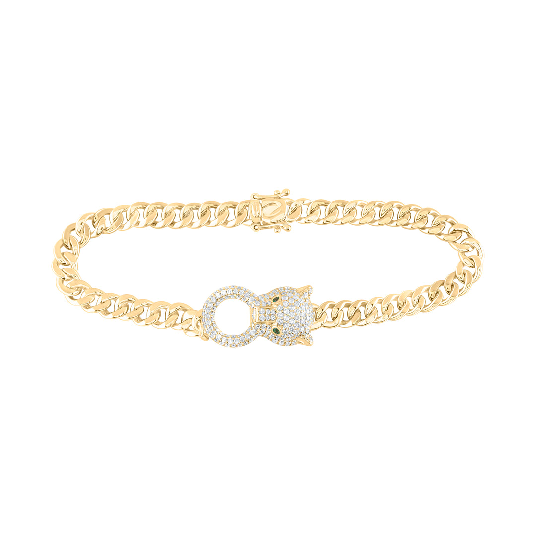 1 1/3CTW-DIA CN 0.03CTW-RD-EM NAT GEM LADIES LEOPARD CURB CHAIN BRACELET (7 INCH)