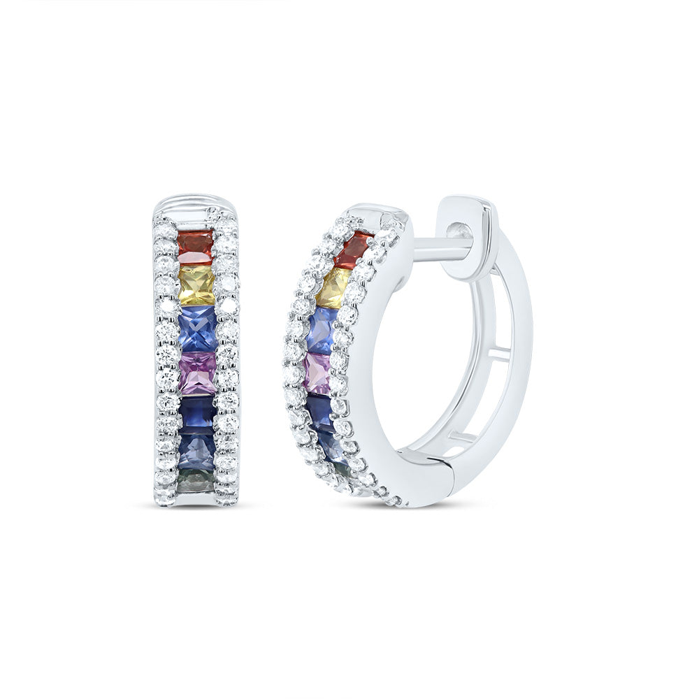 1/4CTW-DIA CN 7/8CT- PR-NAT GEM MULTI CLR SAPPHIRE HOOP EARRING