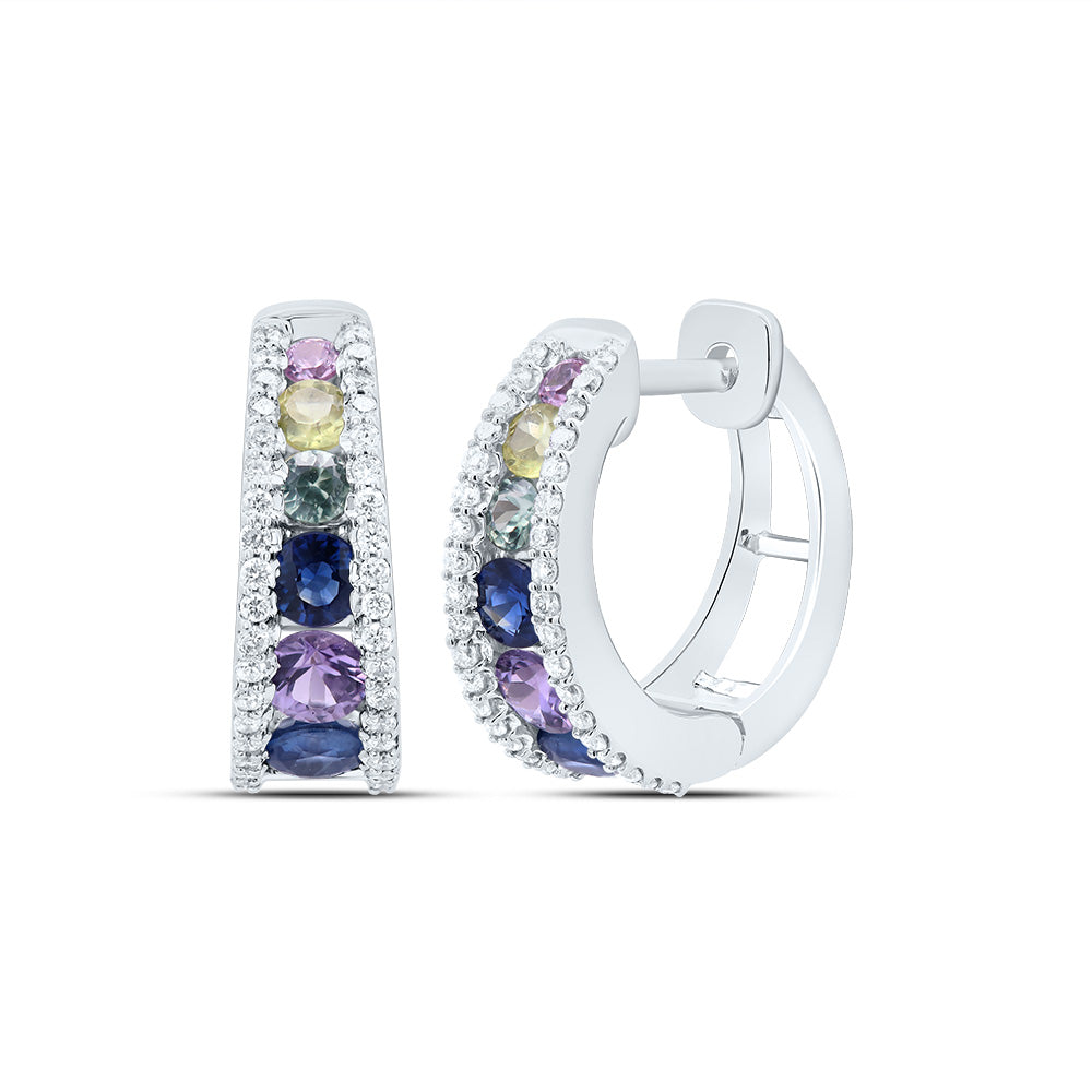 1/3CTW-DIA CN 1 1/2CT- RD-NAT GEM MULTI CLR SAPPHIRE HOOP EARRING