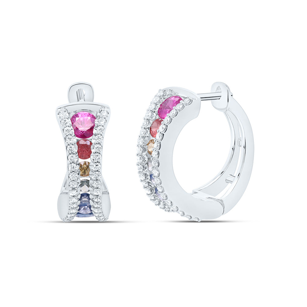 1/4CTW-DIA CN 1 3/8CT- RD- NAT GEM MULTI CLR SAPPHIRE HOOP EARRING